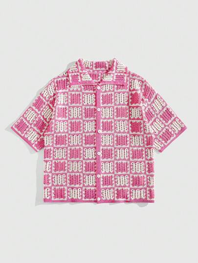 Street Life Camisa de punto suelta con hombros caídos y calados para hombre, camisa de vacaciones/fiesta