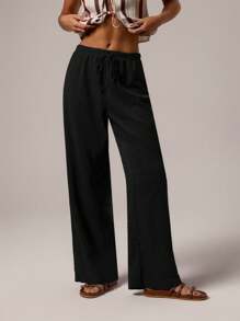 SHEIN Forever 21 Quần áo mùa hè Curve Beachwear Quần áo đi biển Quần áo mùa hè Tiệc trà Kỳ nghỉ bãi biển Quần áo thường ngày cho phụ nữ Quần áo mùa hè Vải màu nâu Quần dài lưng thun, Quần áo Bohemian - màu đen - Xem 4