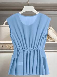 Franclia French Elegant Twist Waist Sleeveless Button Shirt In Blue - Blue - View 2