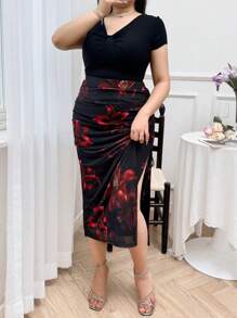 Modelyn 大尺碼優雅花卉印花裙，夏季 - 彩色 - 查看 5