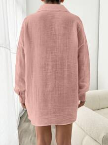 EURMUSE Camisa con hombros caídos lisos y botón delantero - Rosa Pálido - Ver 2