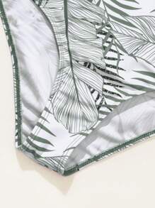 SHEIN Swim Conjunto de tankini con estampado de plantas tropicales y escote halter para mujer, ideal para la playa en verano - Verde - Ver 6