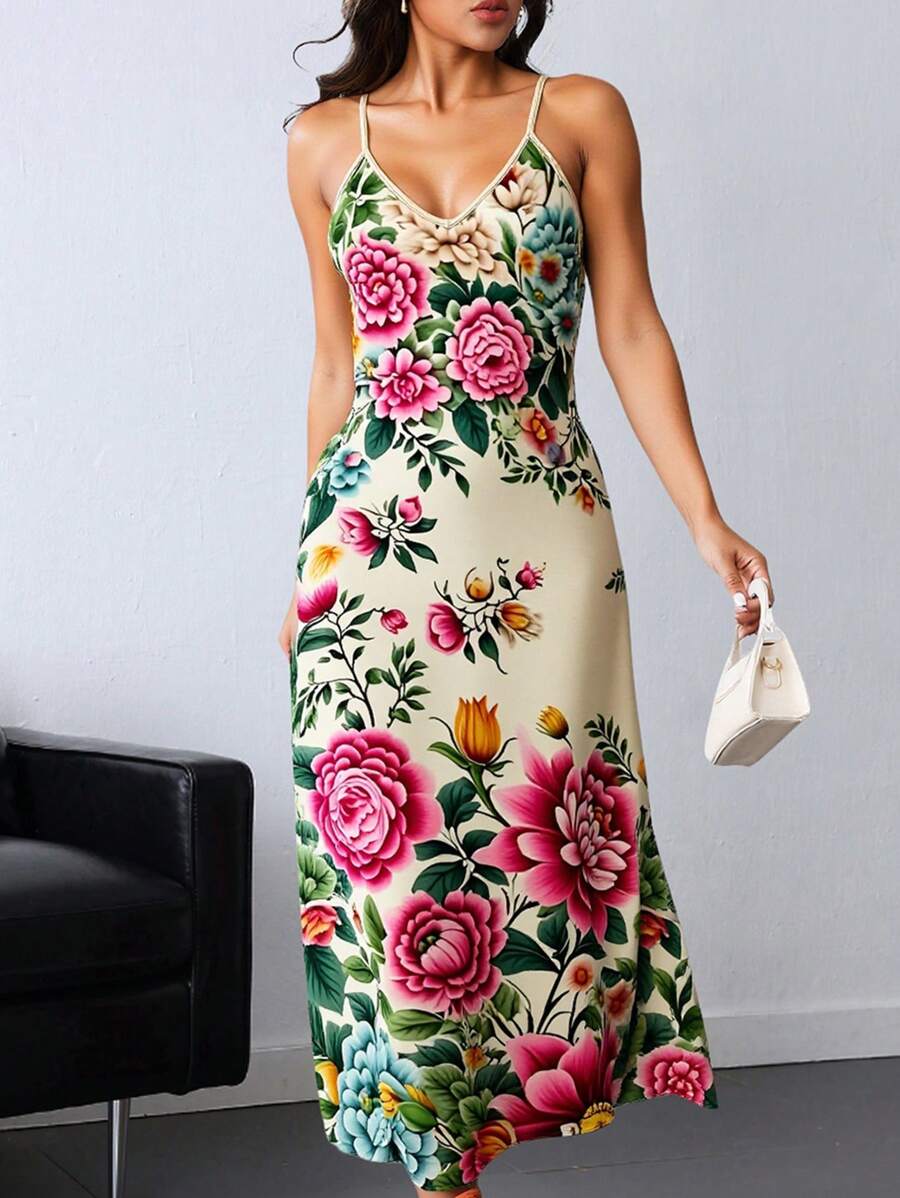 SHEIN Women Summer Casual Spaghetti Strap Dress - Multicolor - View 1