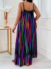 SHEIN Lady CURVE 春夏休闲沙滩吊带蓬蓬裙大码连衣裙格子连衣裙非洲连衣裙