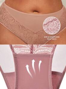 LUVLETTE 加大码女士两件套性感内衣套装，全罩杯无衬垫棕色蕾丝优雅网纱显瘦文胸，蕾丝文胸内裤配套套装 - 藕粉色 - 查看 6