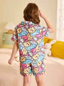 SHEIN Conjunto de pijama de niña preadolescente con estampado de nubes y pantalones cortos de manga corta