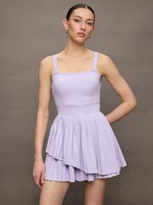 Activina 女式纯色褶皱无袖露背网球裙 - 淡紫色 - 查看 4