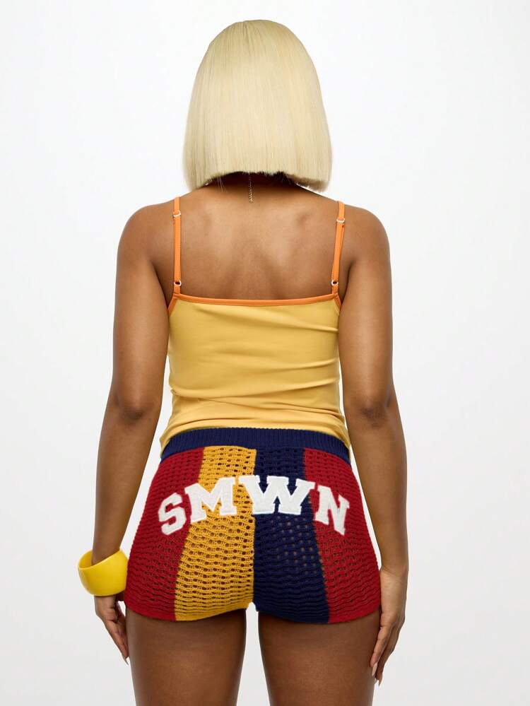 SUMWON Crochet Knit Booty Short Beach Summer Festival High Waist Mini Shorts Lounge Beachwear