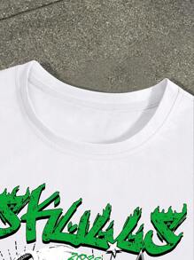 Manfinity EMRG 2pcs Men's Letter & Figure Print Round Neck Short Sleeve Casual T-Shirt And Drawstring Waist Shorts Set Men Streetwear - Multicolor - View 3