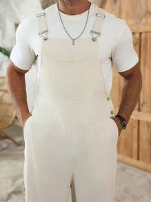 Manfinity RSRT Men's Linen Pocket Patched Overalls, Casual Versatile, Suitable For Travel & Vacation, Fall