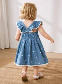 Cozy Pixies Baby Girl Sleeveless Ruffle Waist Casual Comfortable Dress - Blue - View 2