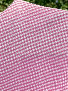 SHEIN 孕妇条纹方领短款泡泡袖休闲连体裤 - 粉色 - 查看 5