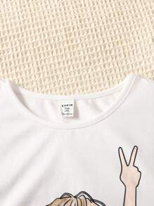 SHEIN 2 件套少女白色针织图案 T 恤和碎花裙，适合度假、休闲、节日、午餐、音乐节、户外穿着 - 粉色 - 查看 6