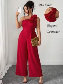 Elenzga Bộ đồ liền thân hoa vai lệch lãng mạn cổ điển Pháp thời trang mùa hè - Đỏ - Xem 1