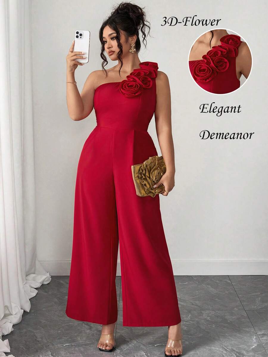 Elenzga Bộ đồ liền thân hoa vai lệch lãng mạn cổ điển Pháp thời trang mùa hè - Đỏ - Xem 1