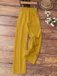 EMERY ROSE 女式白色亚麻口袋休闲裤，春夏 - 黃色 - 查看 2
