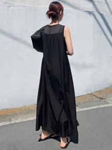 FRIFUL Women Solid Color Sleeveless Dress, Suitable For Vacation & Music Festival - Black - View 6