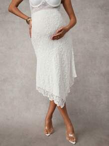 MaterniChic Falda A-line de encaje con bajo irregular, para embarazadas, de verano - Blanco - Ver 6