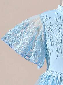 SHEIN Vestido de fiesta elegante de encaje para niñas preadolescentes, para cumpleaños - Azul - Ver 4