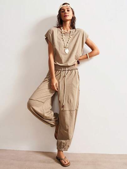 Bohemela 女式休闲镂空纯色针织连体裤，适合夏秋季节，波西米亚风格