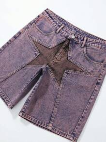 ROMWE MEN Street Life Men's Casual Washed Distressed Denim Shorts - Purple - View 4