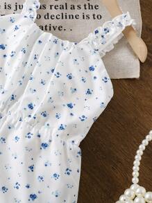 女童碎花荷叶边吊带连体衣 - 彩色 - 查看 7