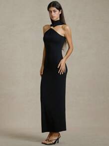 Briarwyn Váy bó dài màu đen dệt kim dành cho nữ, trang phục mùa hè thanh lịch, giản dị, màu trơn, váy dự tiệc cưới, kỳ nghỉ ở bãi biển - màu đen - Xem 6