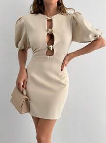 EURMUSE Robe courte en or massif avec accessoires détaillés pour femme - Beige - Voir 6