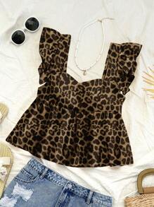 Soleia 女士度假休闲方领荷叶袖娃娃衫，豹纹印花，复古休闲，性感可爱，Y2K波西米亚风，适合夏季外出穿着，时尚女式衬衫 - 彩色 - 查看 8