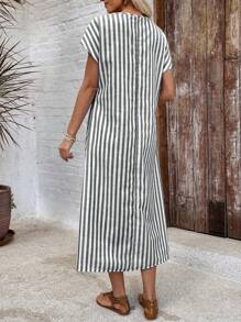 EMERY ROSE Women's Long Striped Dress With Short Sleeves, Fashionable And Suitable For Summer,Dresses For Women Summer
