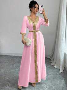 Elenzga Women Chic Elegant Tassel & Sequin Patchwork Dress