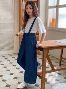 DAZY Tween Girl Loose-Fit Denim Overalls With Pockets, Spring/Summer, For Back To School