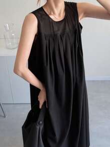 FRIFUL Women Solid Color Sleeveless Dress, Suitable For Vacation & Music Festival - Black - View 4