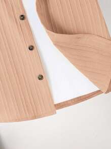 SHEIN Tween Boy Textured Stand Collar Short Sleeve Shirt, Teen Boy Summer Shirt - Apricot - View 3