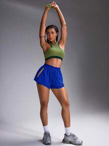 Powerista Women's Zipper Pocket Daily Fitness Sports Shorts Sweater Shorts