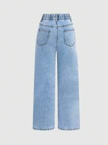 SHEIN Wildeya Tween-mädchen-jeans Aus Lässigem, Weitem Bein In Distressed-waschung