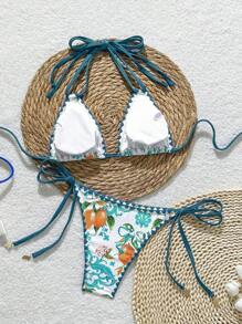 Swim Vcay Summer New Fruit Print Shell Ruffle Cute Women's Two-Piece Bikini Swimsuit - Multicolor - View 2