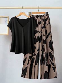 SHEIN LUNE Set di abbigliamento coordinato estivo per donne taglia comoda, outfit estivi da 2 pezzi per donne, outfit da vacanza da donna semplice e casual, outfit estivi per donne per laurea, outfit estivo casual da 2 pezzi per donna