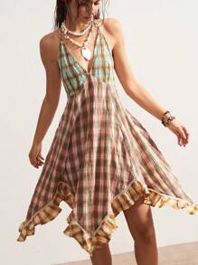 Bohemela Váy midi kẻ caro dệt đơn giản phong cách đồng quê cổ điển cho nữ - Nhiều màu - Xem 4