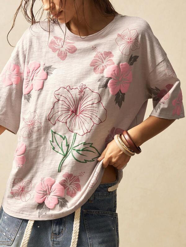 Bohemela Boho Casual Solid Color Knitted Round Neck Short Sleeve Loose Women T-Shirt