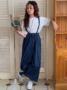 DAZY Tween Girl Loose-Fit Denim Overalls With Pockets, Spring/Summer, For Back To School