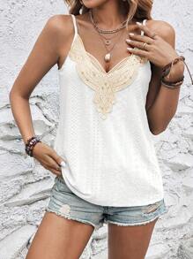 EMERY ROSE Women Contrast Lace Schiffy Camisole - White - View 6