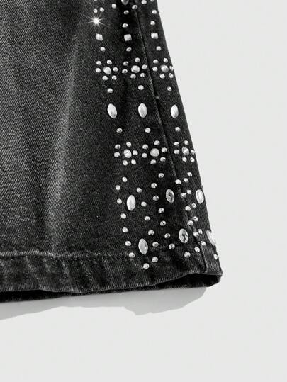 Street Life Street Life Men's Rhinestone Embellished Loose Denim Shorts