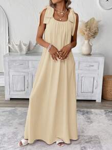 SHEIN LUNE Girly Romantic Extra Large Bow Strap Long Dress