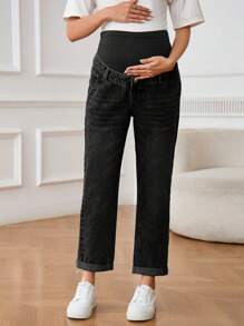 SHEIN Adjustable Waist Straight-Leg Casual Versatile Maternity Jeans