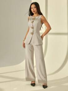 SHEIN PETITE Women Two Pieces Outfits For Daily Wear