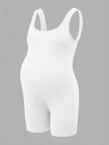 Modmama Maternity Plain Ribbed Sleeveless Romper - Multicolor - View 6