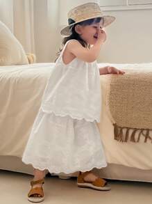 DAZY 女童蕾丝领宽松休闲可爱夏季度假波西米亚风两件套 - 白色 - 查看 5
