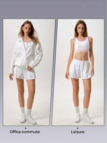 Menodora SHEIN Sport Quần short thể thao dáng rộng màu trơn cho nữ - trắng - Xem 5