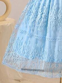 SHEIN Vestido de fiesta elegante de encaje para niñas preadolescentes, para cumpleaños - Azul - Ver 6